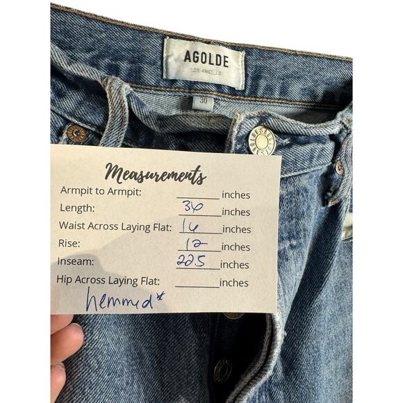 Agolde Jeans Womens 30 (34x30) Blue 90s Pinch Waist High Rise Distressed Hemmed - Picture 8 of 11